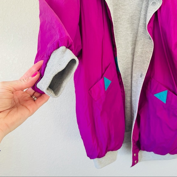 Vintage 80s 90s Magenta & Grey Reversible Puffer Windbreaker - Picture 8 of 11